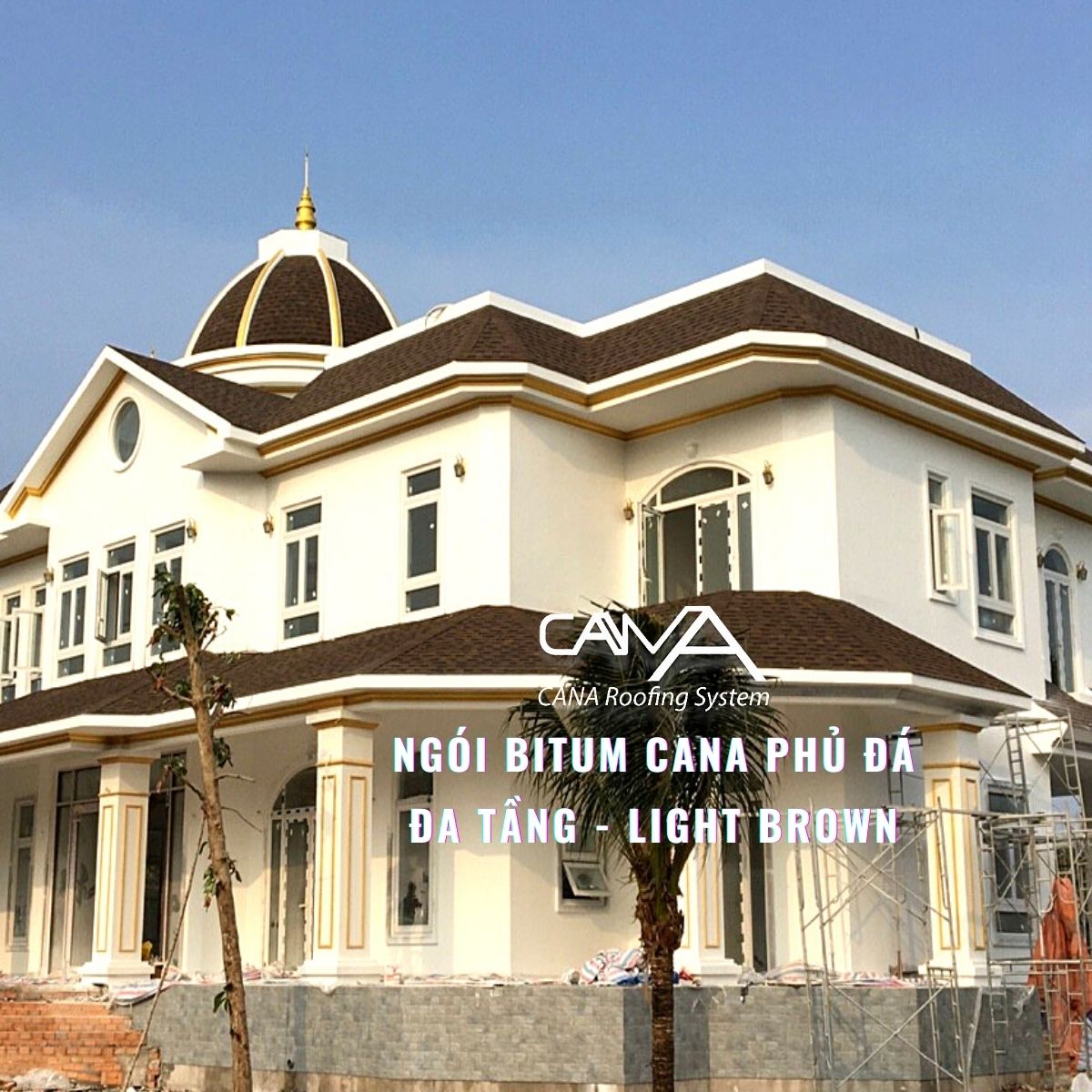 Ngói bitum phủ đá cana đa tầng light brown - ngói lợp màu nâu Hàn Quốc chống thấm và trang trí mái biệt thự, nhà gỗ, nhà tiền chế, đóng gói 14tấm/gói/2.54m2 mái phủ