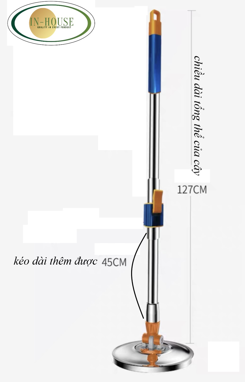 cây lau nhà  thông minh 360 độ, Inox siêu bền IH-77