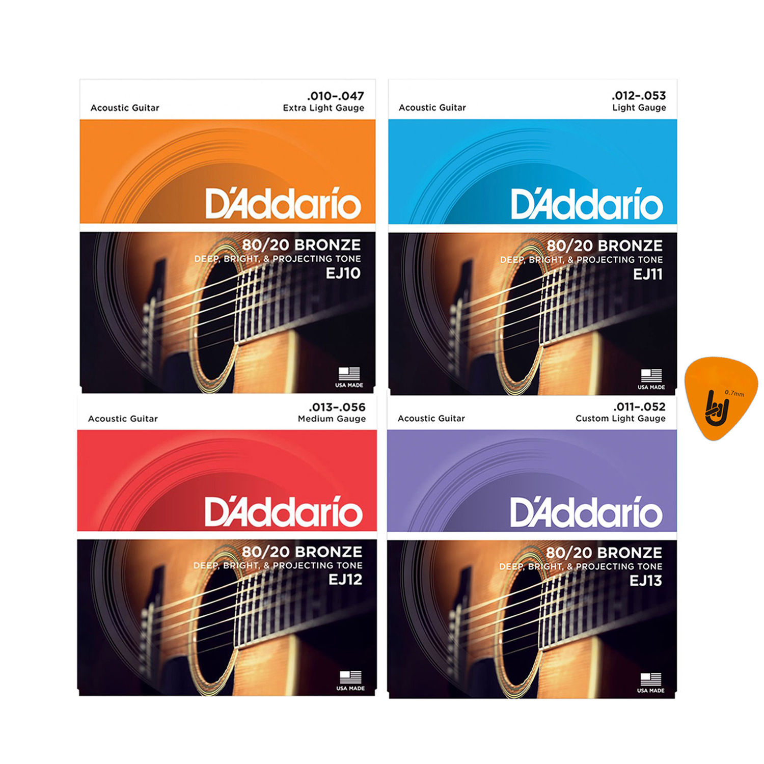 D'Addario EJ10, EJ11, EJ12, EJ13 - Bộ Dây Đàn Acoustic Guitar - Phân Phối Chính Hãng (80/20 Bronze Strings) - Kèm Móng Gảy DreamMaker