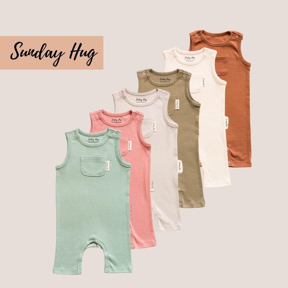 Bộ liền thân ba lỗ Sunday Hug cho bé, Handmade tại Hàn Quốc, 100% cotton Hàn Quốc cao cấp, Khuy bấm tiện lợi