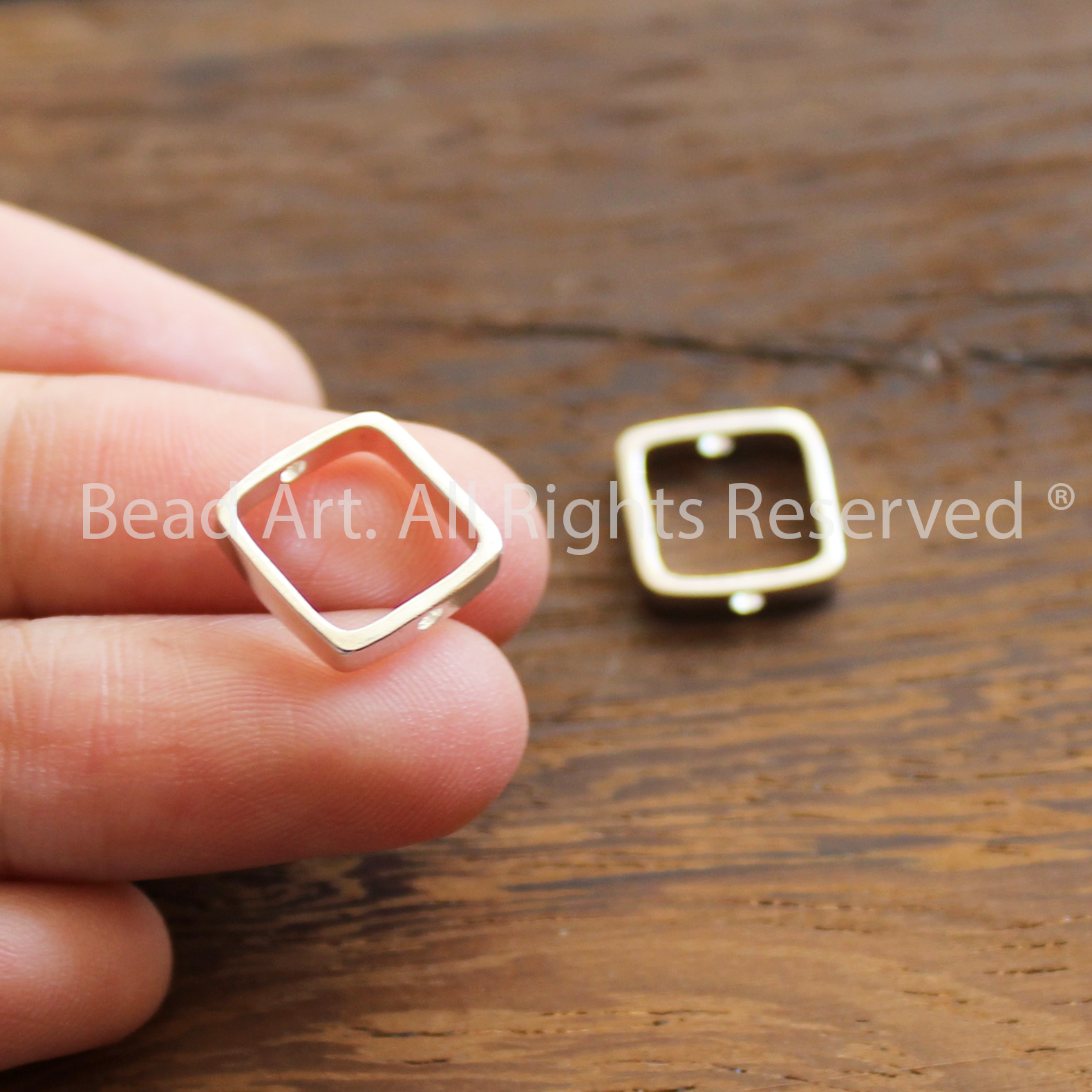 Charm Khung Bạc Lồng Hạt Vuông Bạc 925, Phụ Kiện Xỏ Vòng Tay, Phong Thuỷ, Chuỗi Hạt - Bead Art