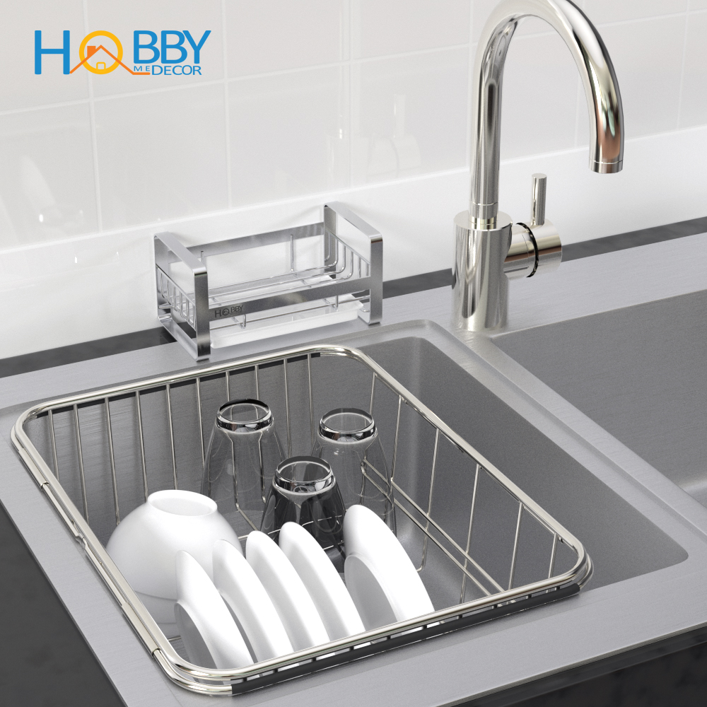 Kệ để đồ rửa chén dán tường gạch men Hobby Home Decor KRC1 inox 304 không rỉ sét kèm keo dán