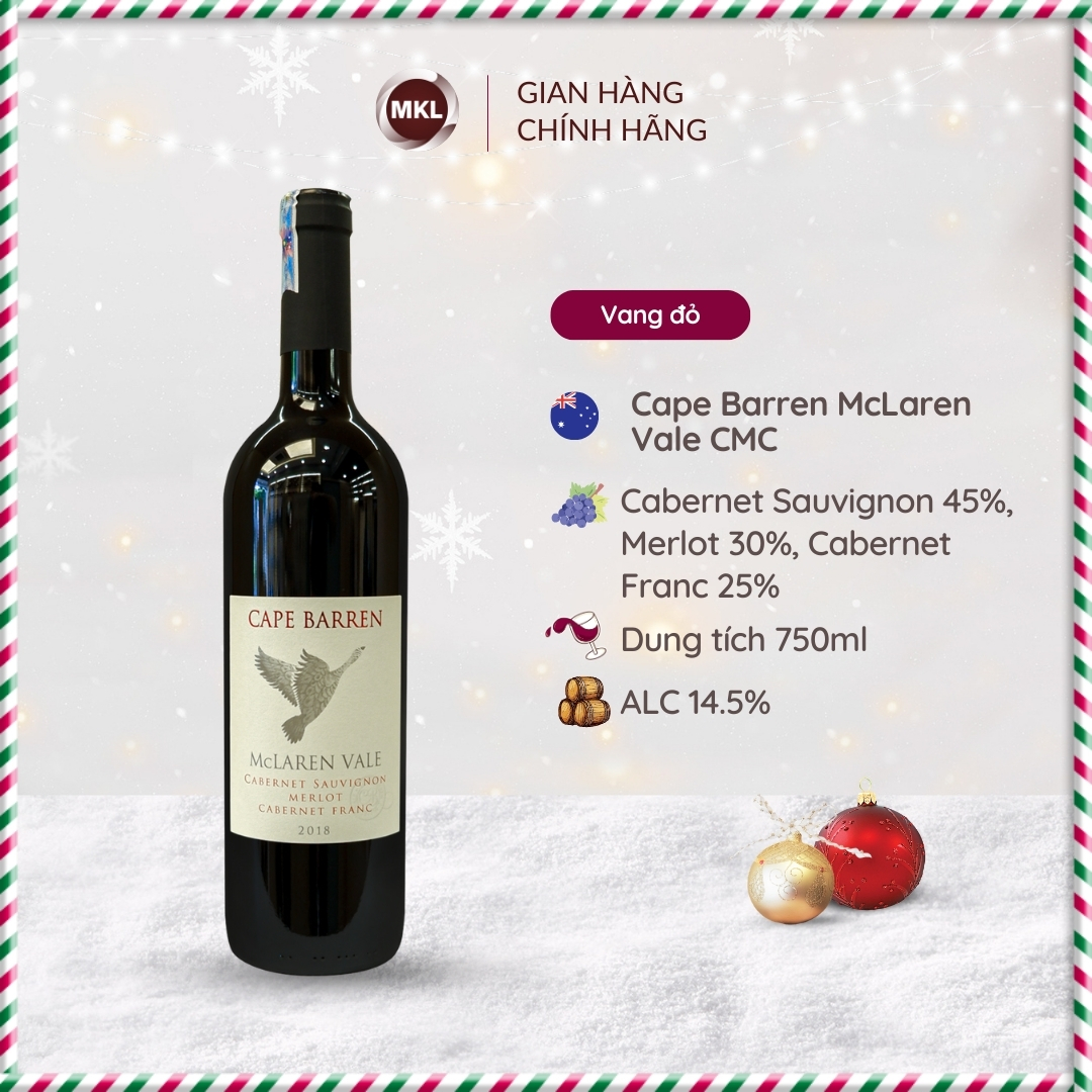 Rượu Vang Đỏ Úc Cape Barren Mclaren Vale Cabernet Sauvignon Merlot Cabernet Franc 750Ml 14.5 - Hàng Chính Hãng