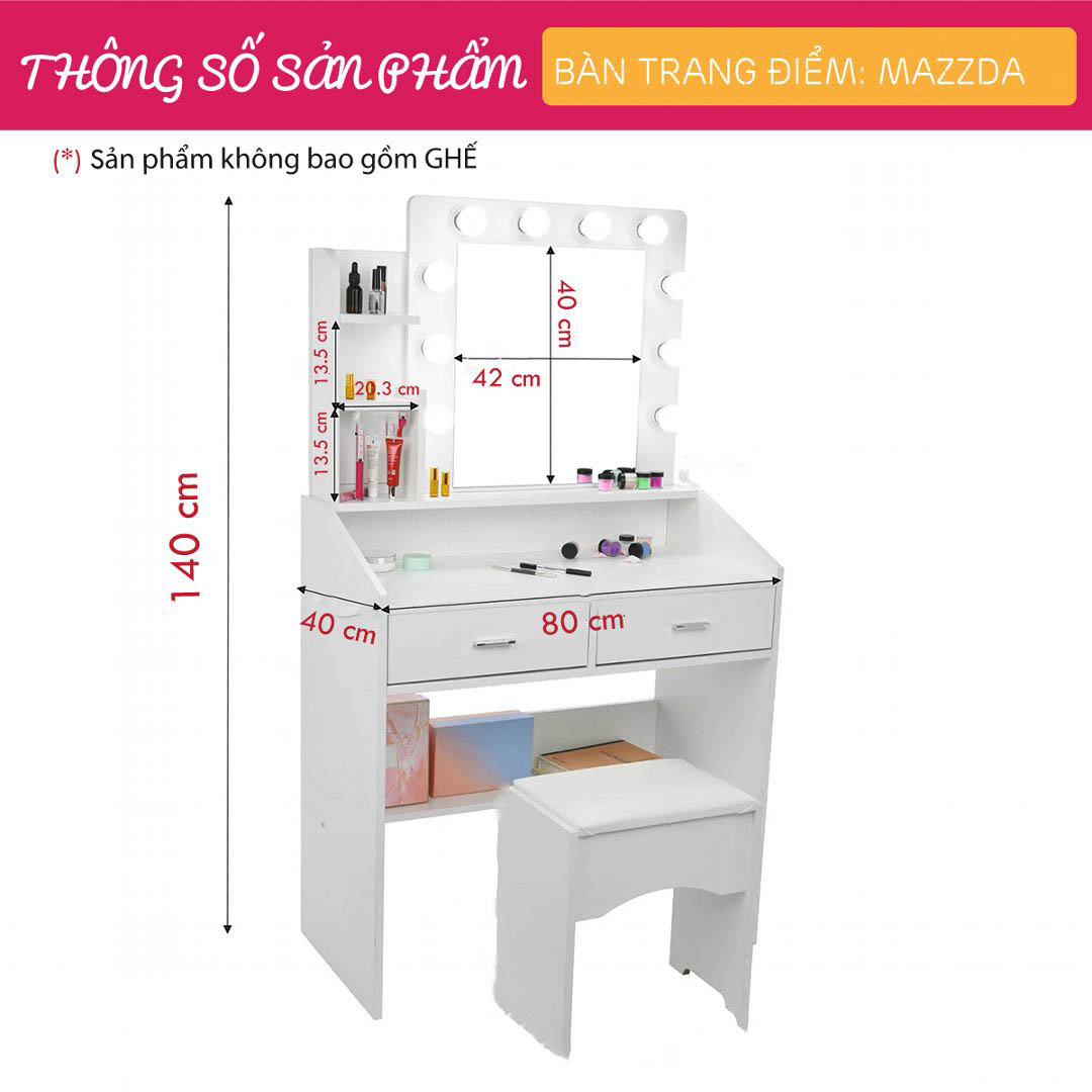 Bàn trang điểm gỗ hiện đại SMLIFE Mazzda  | Gỗ MDF dày 17mm chống ẩm | D80xR40xC140cm