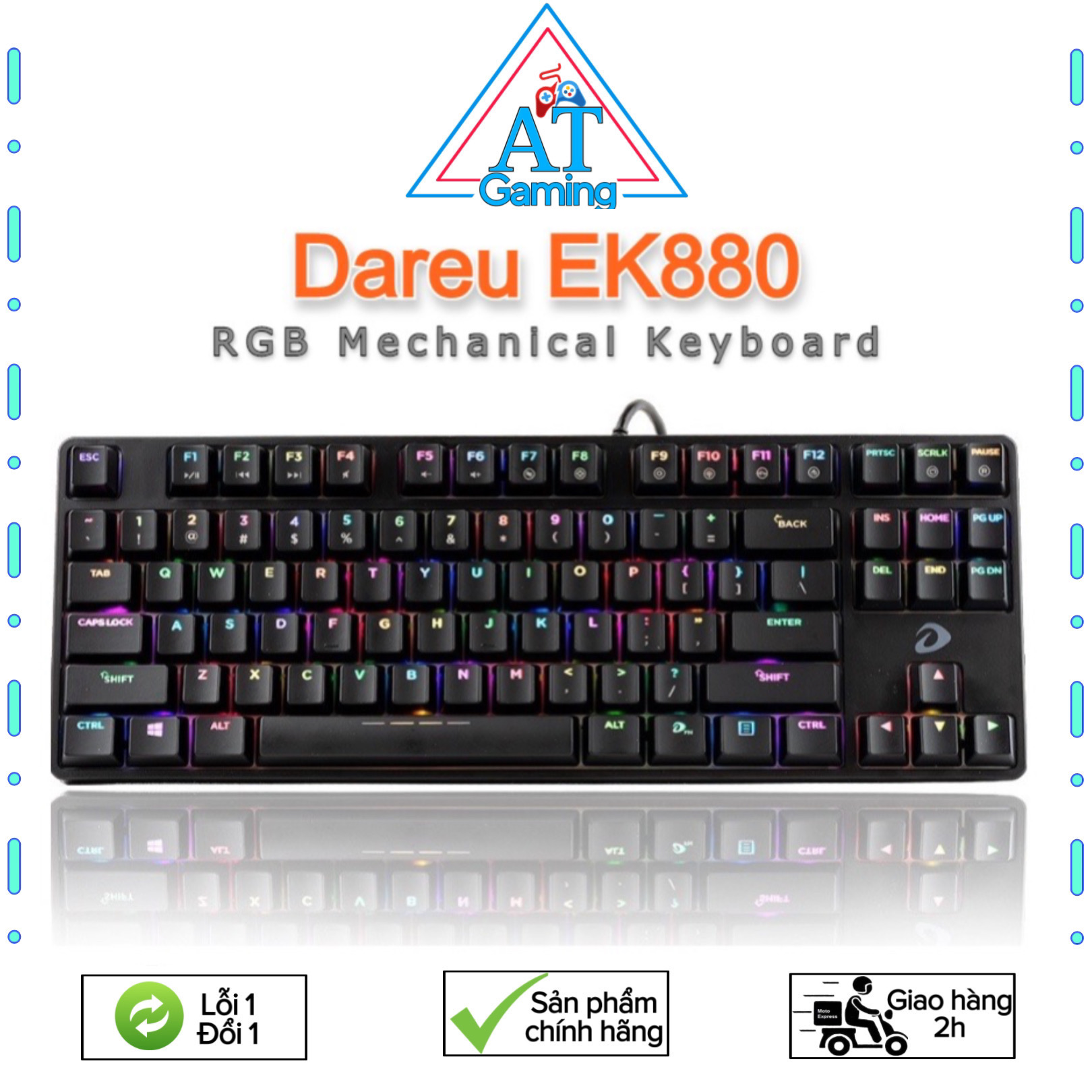 Bàn phím cơ gaming Dareu EK880 LED RGB - Hàng chính hãng