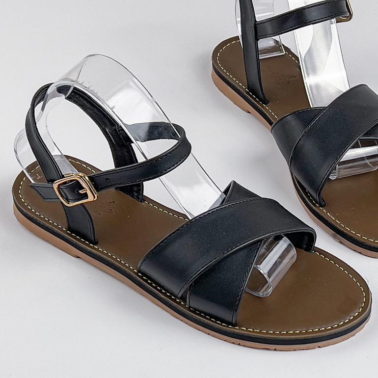 Sandal quai hậu nữ quai ngang X phối dây mảnh cổ chân, khóa đồng cao cấp, đế bệt form ôm chân 3 màu thời trang, - Mayash