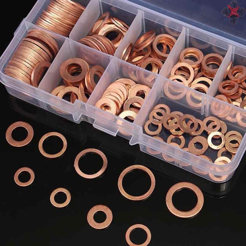 Set 200 Vòng Đệm Bằng Đồng M5-M14 Kèm Hộp Đựng Tiện Dụng