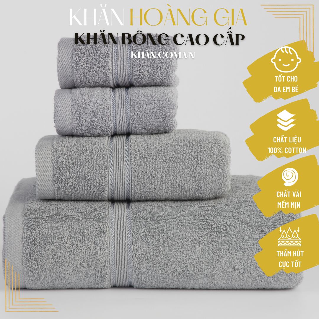 Khăn Tắm Gội Đầu Lau Mặt ROYAL TOWEL Dùng Cho Gia Đình Spa Khách Sạn 100% Cotton Thấm Hút Không Ra Màu