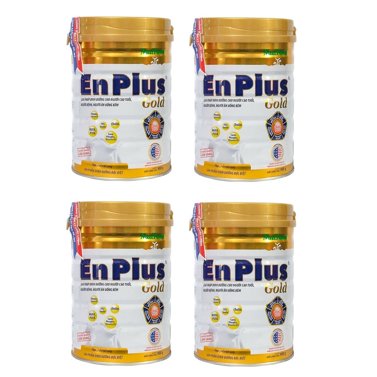 Bộ 4 Lon Sữa Bột Nutifood Enplus Gold - Dành cho người cao tuổi, người bệnh, người ăn uống kém (900g)