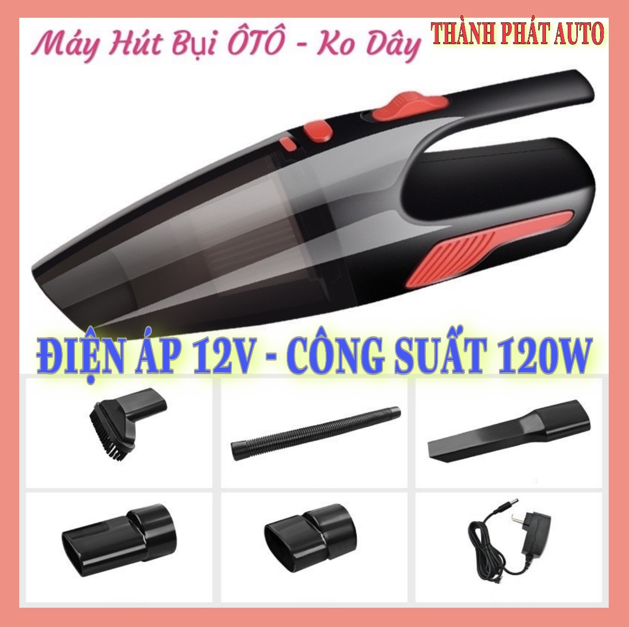 Máy Hút Bụi Cầm Tay Mini Không Dây  Công Suất 120W - Máy hút bụi thông minh dành cho ô tô và gia đình