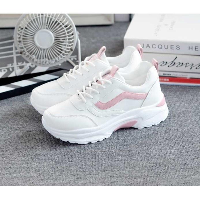 Giày sneaker thể thao nữ đế độn 5cm thời trang hàn quốc (trắng phối hồng) 000043