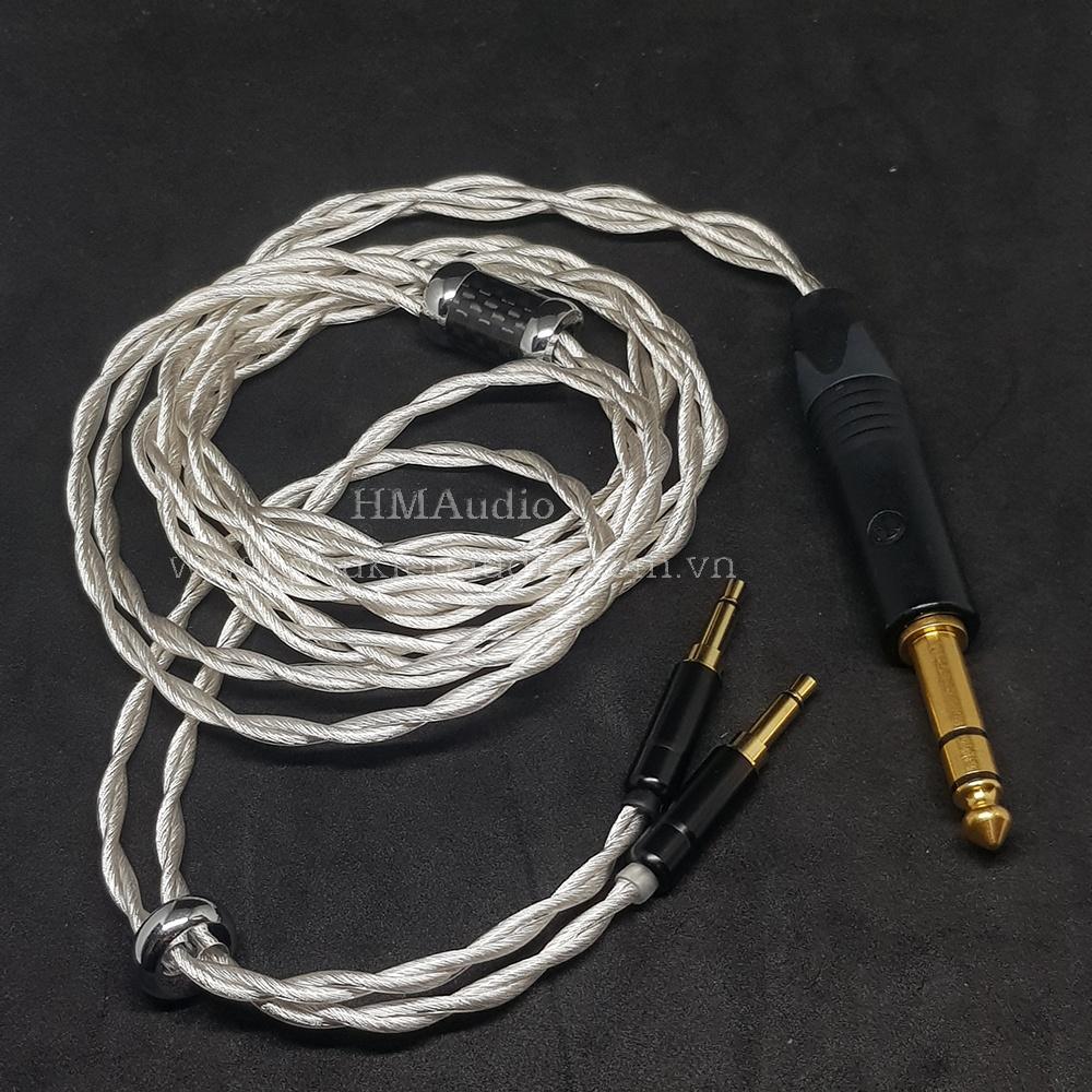 Dây tai nghe đồng mạ bạc OFC 1.8mm tết 4 - Connector Dual 3.5mm - Phù hợp với tai nghe Ananda Arya Susvara Sundara