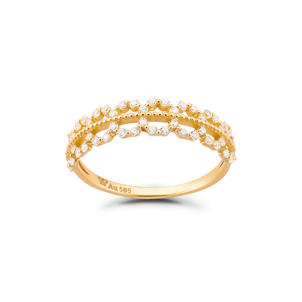 Nhẫn Nữ Vàng 14K Họa Tiết Độc Đáo Đính Đá CZ Cao Cấp Lấp Lánh NLF417 Huy Thanh Jewelry