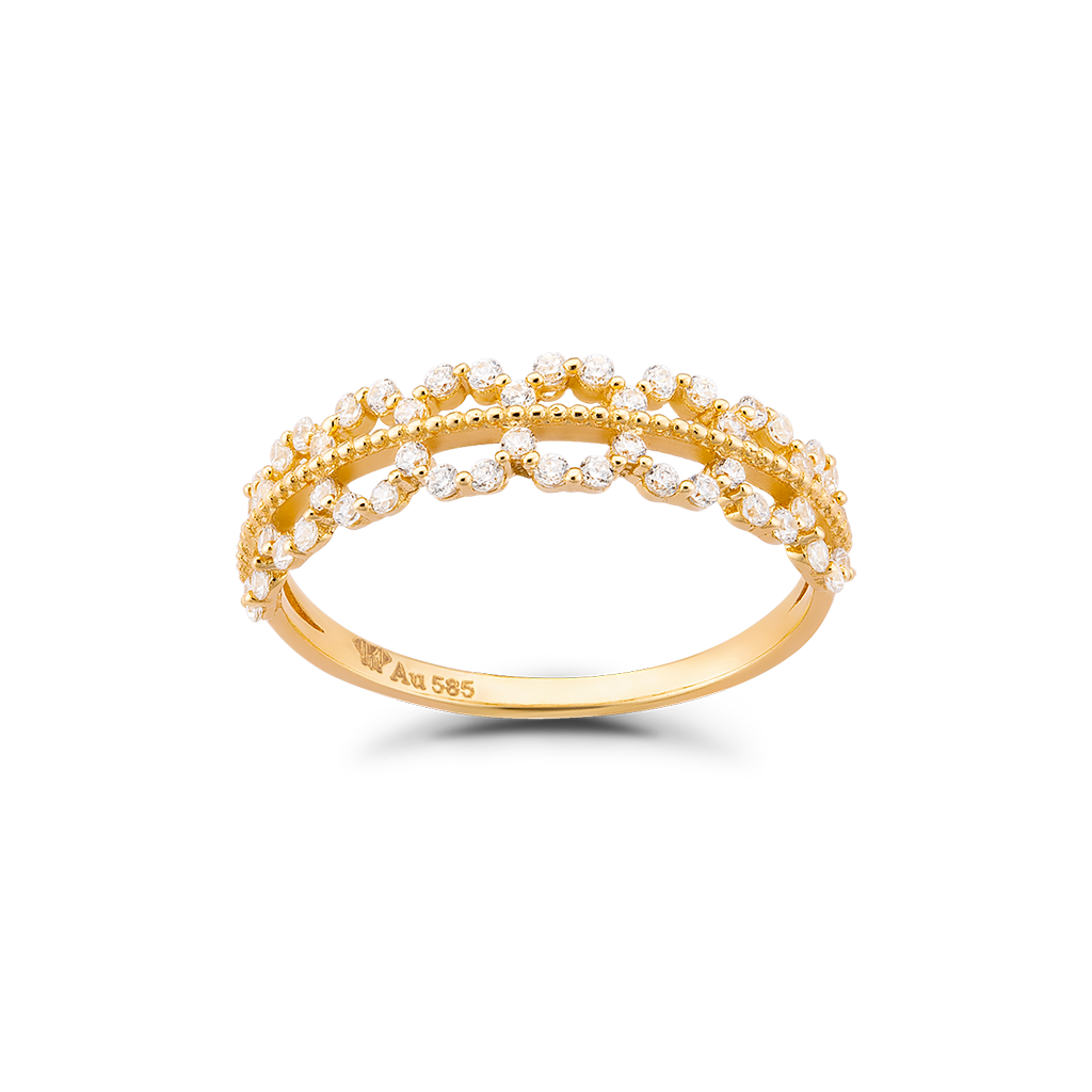 Nhẫn Nữ Vàng 14K Họa Tiết Độc Đáo Đính Đá CZ Cao Cấp Lấp Lánh NLF417 Huy Thanh Jewelry - Size 11