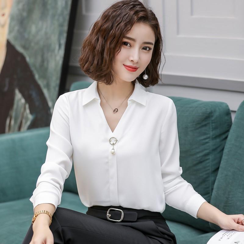 Áo kiểu công sở dài tay thanh lịch phong cách Hàn Quốc có tặng kèm khoen cà