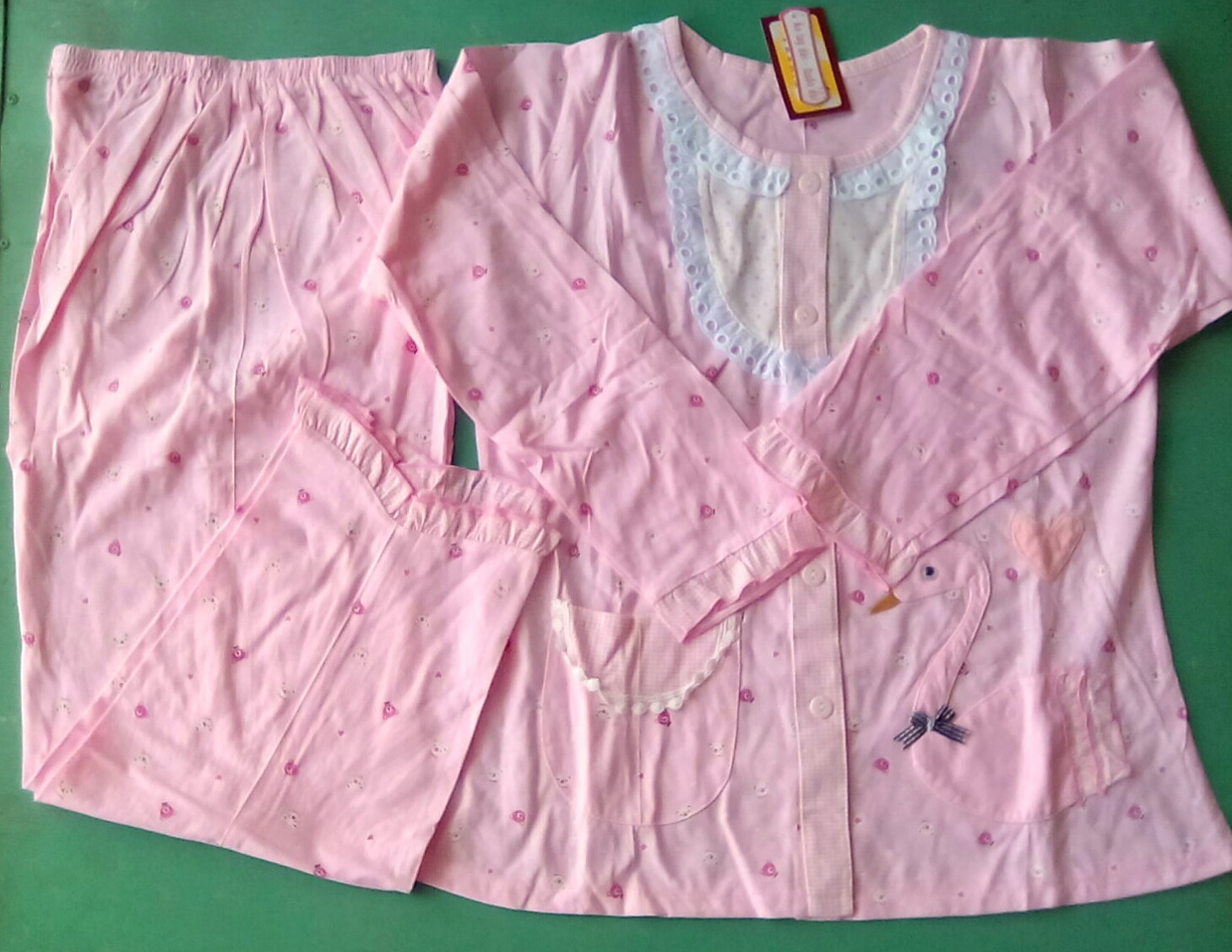 Đồ bộ sau sinh cotton dáng dài tay dài có form to đến 80kg-họa tiết ngẫu nhiên