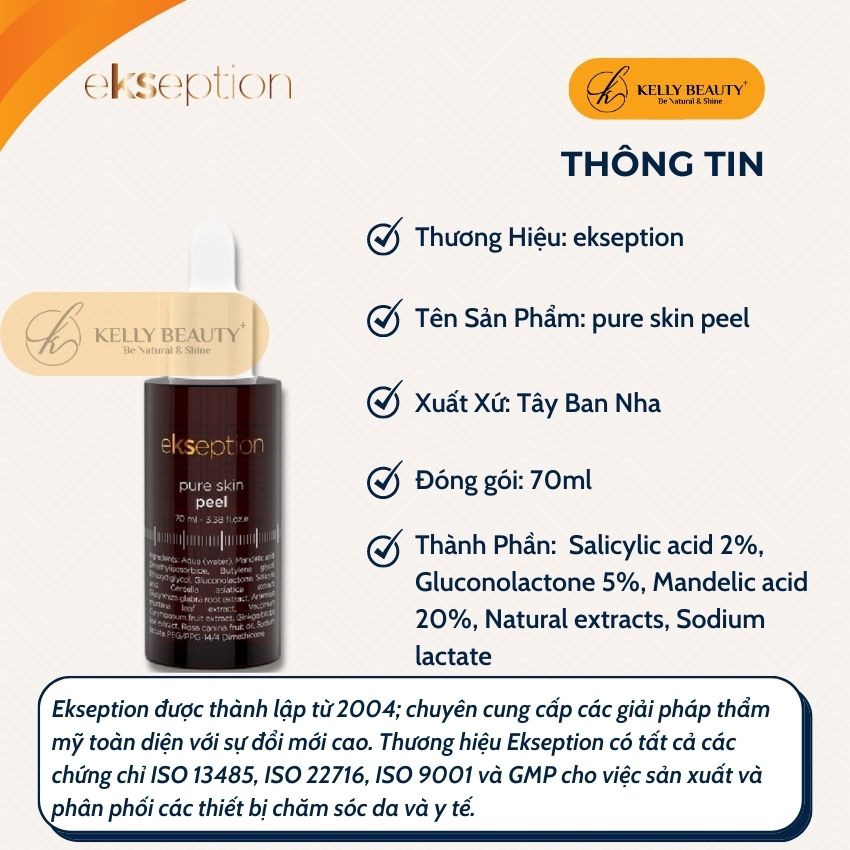 ekseption Pure Skin Peel - Cải Thiện Tình Trạng Mụn; Kiềm Dầu, Se Lỗ Chân Lông, Mềm Mịn Da - Kelly Beauty