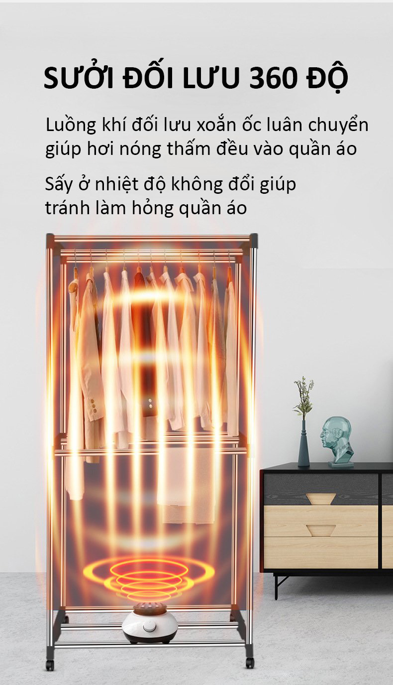 Tủ Sấy, Máy Sấy Quần Áo RULAX 3 Tầng, Di Động, Gấp Gọn Đa Năng, Điều Khiển Từ Xa, Công suất Lớn 2300W |BH 12 Tháng|- Hàng Chính Hãng