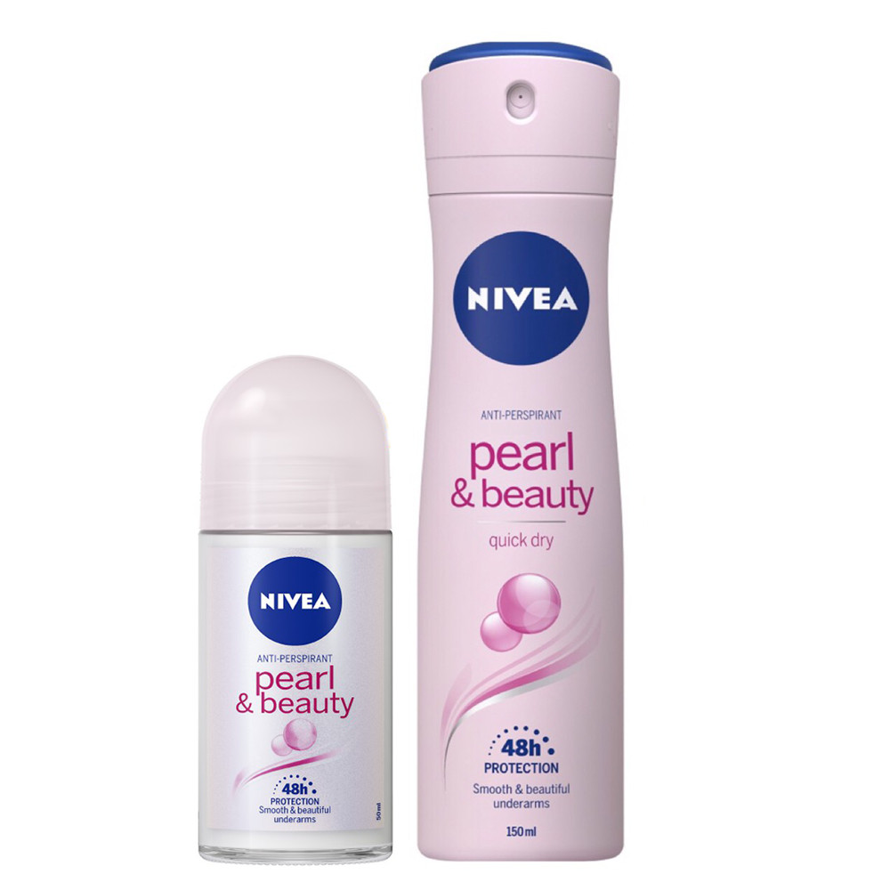 Bộ đôi Lăn Ngăn Mùi 50ml và Xịt ngăn mùi 150ml NIVEA Nữ Pearl &amp; Beauty Ngọc Trai Quyến Rũ