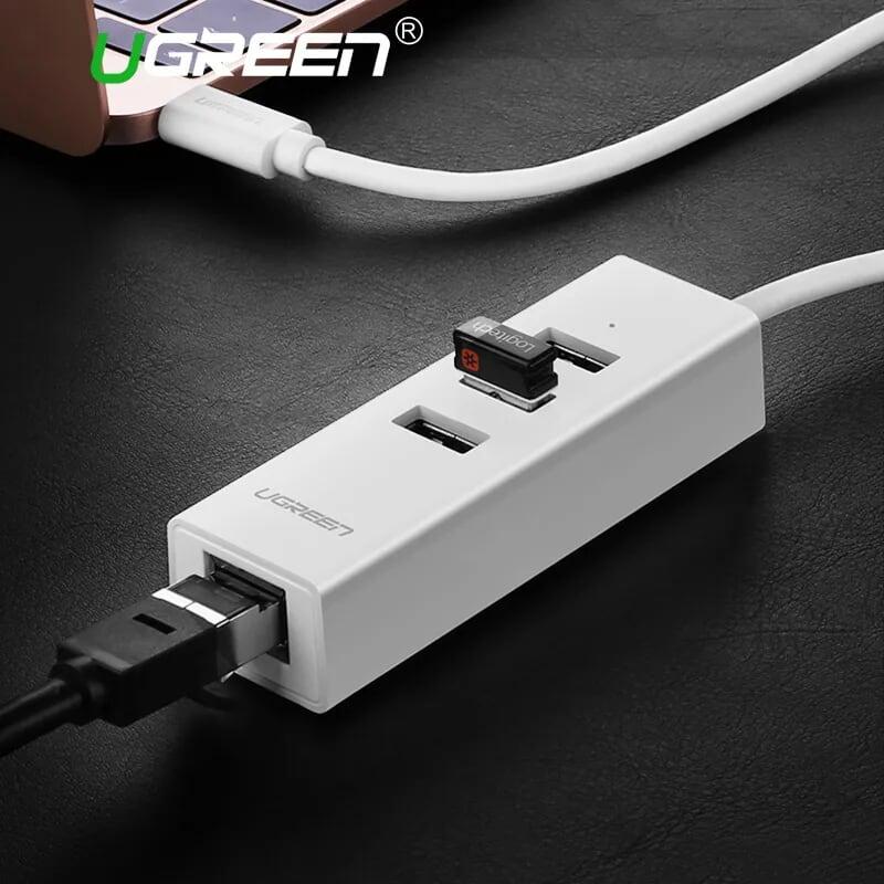 Ugreen UG2079220792TK Màu Trắng Cáp chuyển đổi TYPE C sang 3 USB 2.0 + LAN - HÀNG CHÍNH HÃNG