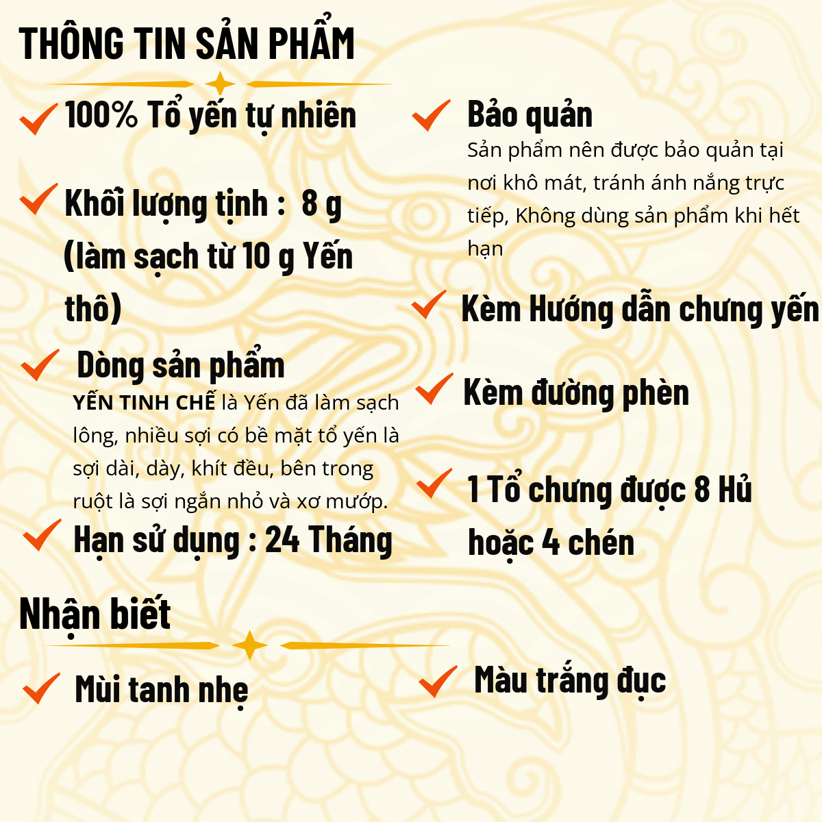 Tổ Yến Sào Tinh Chế (8g/Hộp) (Tổ Yến làm sạch/Tổ Yến Sạch chế biến từ Tổ Yến Thô /Tổ Yến còn lông) Yến Sào Trung Nam