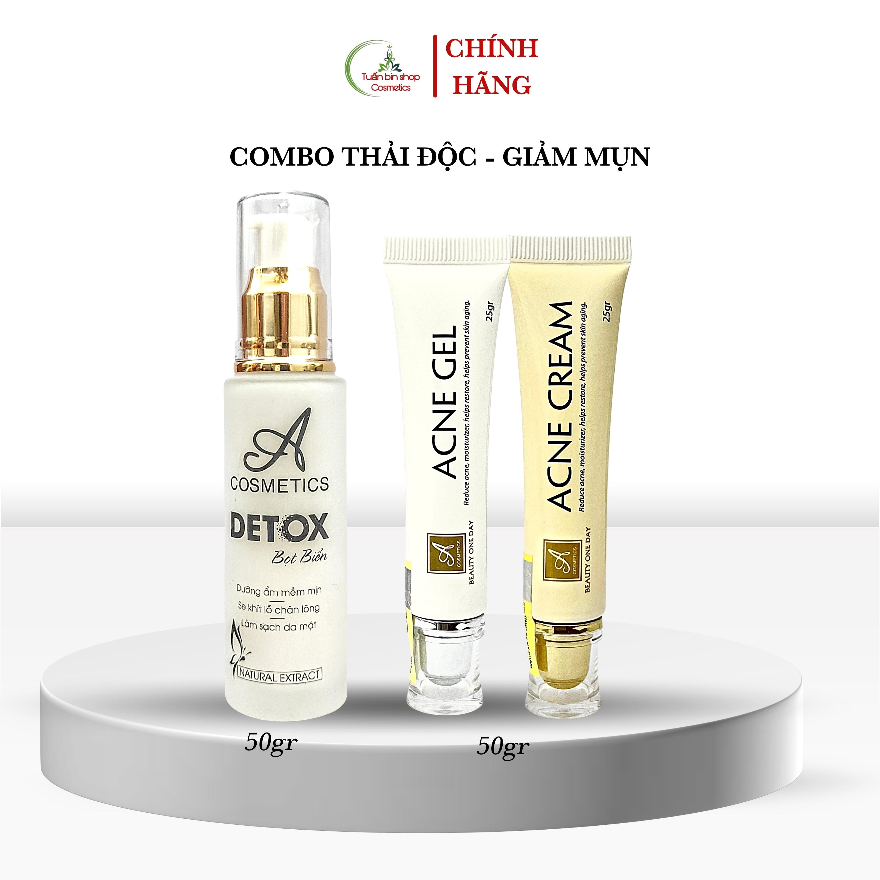 Combo kem giảm mụn, thải độc da, se khít lỗ chân lông Acosmetics, kem giảm mụn siêu tốc độ, detox bọt biển 100g