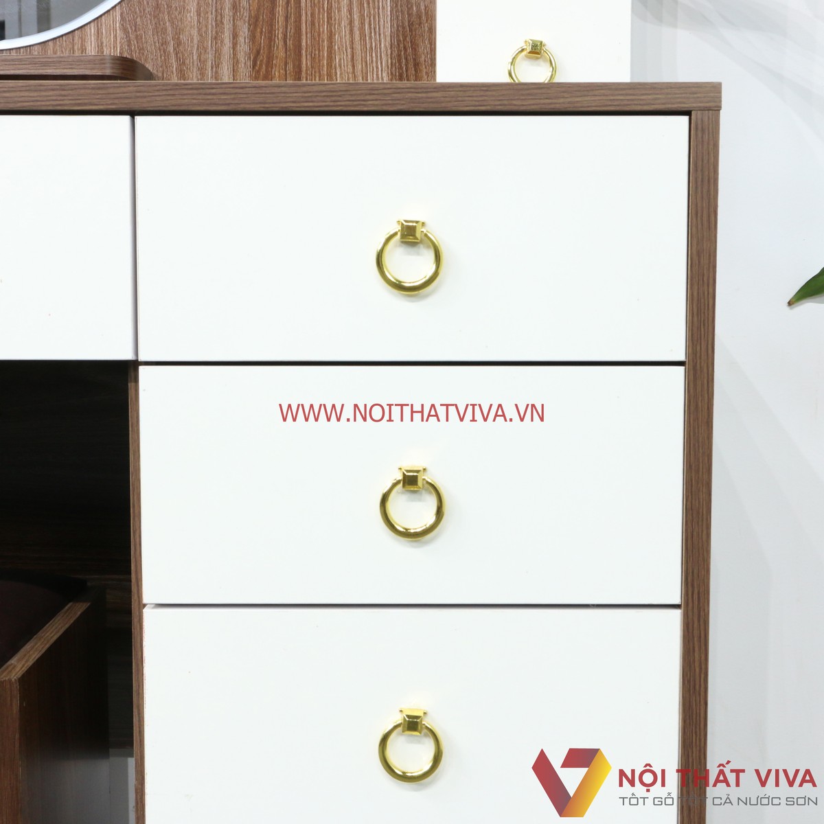 Bàn Trang Điểm Gỗ MDF Melamine Màu Óc Chó Phối Trắng Đẹp Hiện Đại