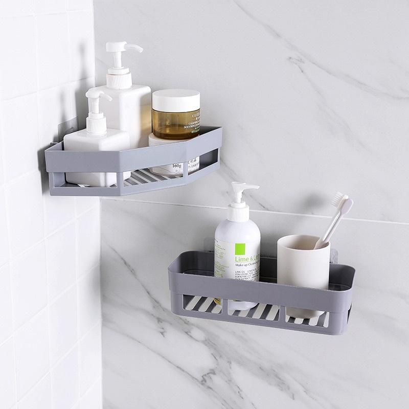Kệ đựng đồ đa năng nhà tắm, nhà bếp hình CHỮ NHẬT tặng kèm miếng dán - Khay kệ nhựa chữ nhật dán tường nhà tắm nhà bếp