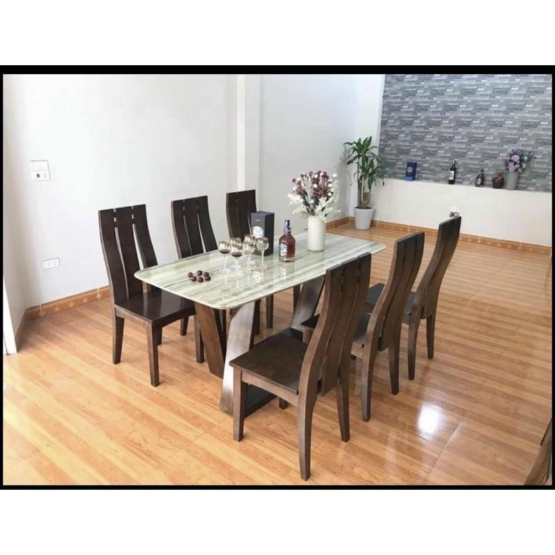 bàn ăn gỗ sồi mặt đá