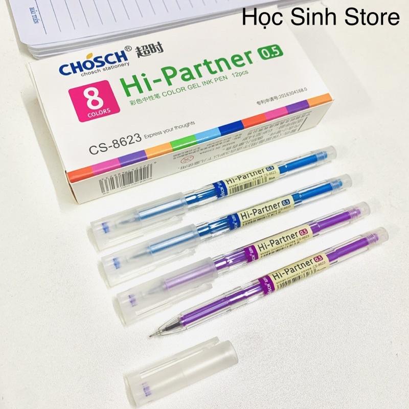 Hộp 12 Cây Bút Gel, Bút Nước Chosch CS-8623 Mực Xanh, Tím