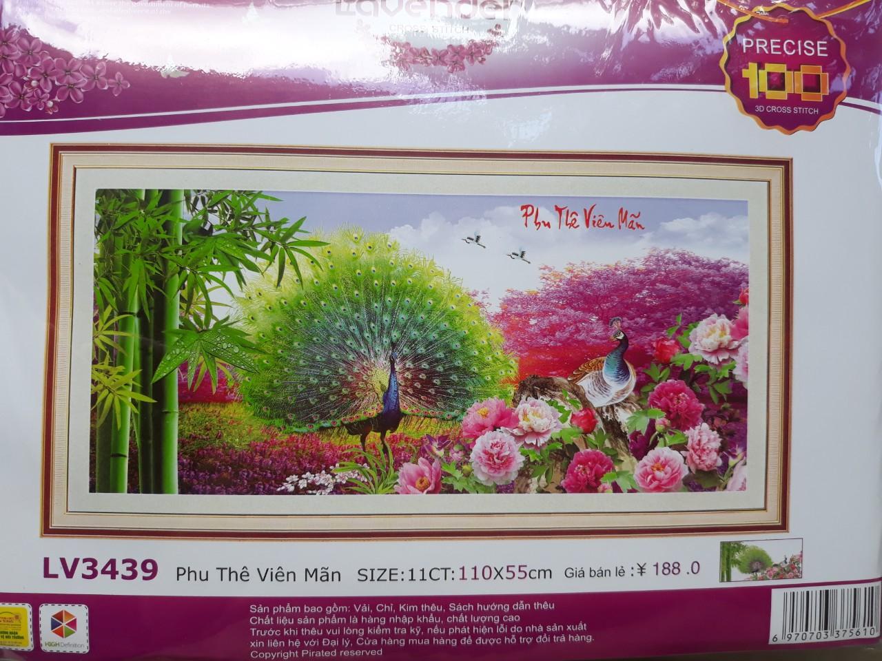 Tranh thêu chữ thập phu thê viên mãn LV3439 - 110 x 55 cm - chưa thêu