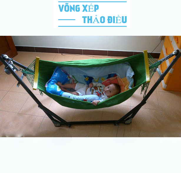 Bộ võng xếp cho trẻ em khung sơn tĩnh điện kèm vải lưới