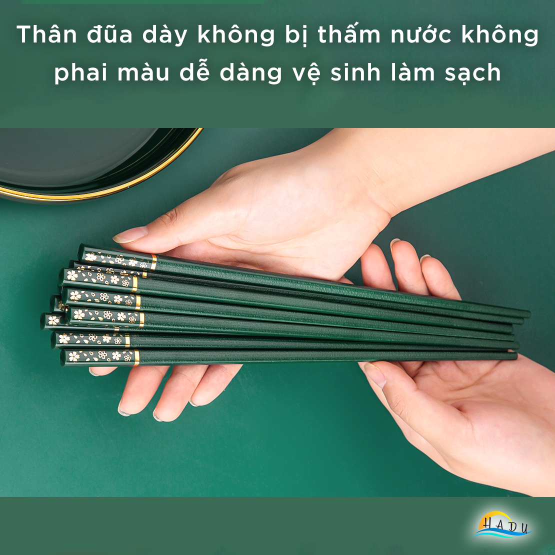Đũa Ăn Cơm Kháng Khuẩn Cao Cấp Sợi Thủy Tinh Khảm Hoa Anh Đào Kiểu Nhật Bản Sang Trọng HADU