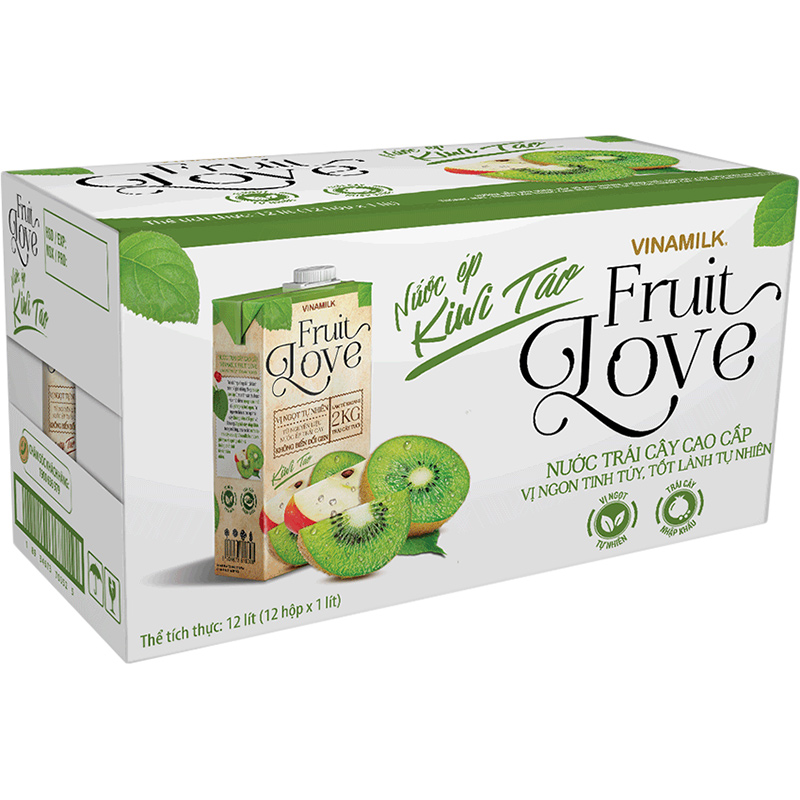 Thùng 12 hộp nước trái cây cao cấp Fruit Love VINAMILK Kiwi Táo