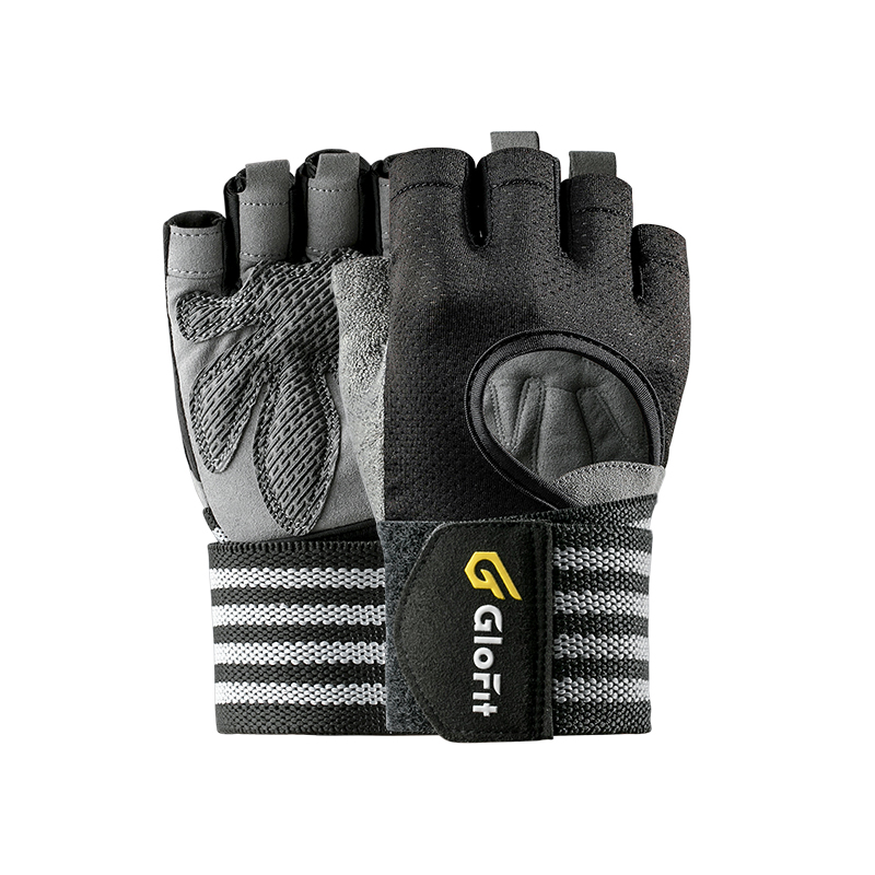 Găng Tay Tập Gym Glofit GFST010 - Black, Găng Tay Có Kết Hợp Dây Quấn Trợ Lực Cổ Tay (Weight Lifting Gloves