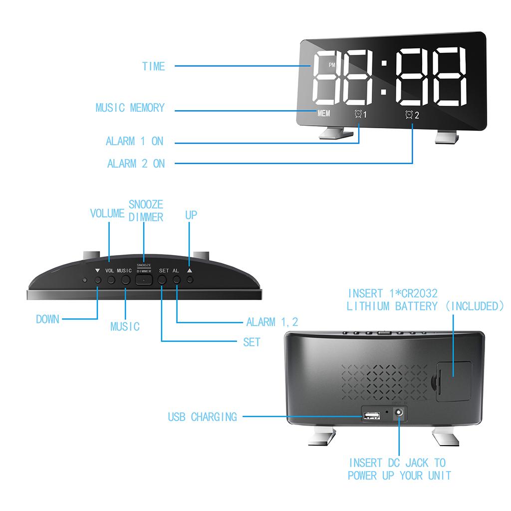 Alarm Clock USB Portable Desk Clocks Snooze Table Hotel  Bedroom