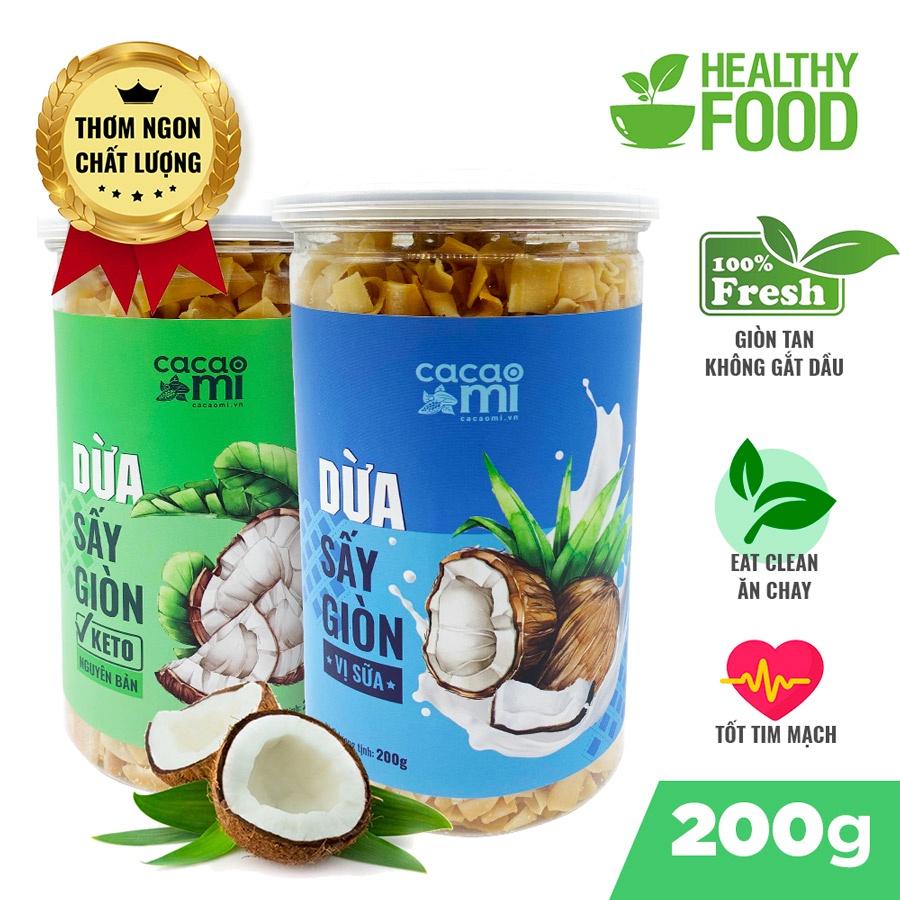 Dừa sấy giòn cao cấp CACAOMI ăn vặt healthy Eat Clean, KETO, đặc sản Việt Nam làm quà biếu tặng 200g