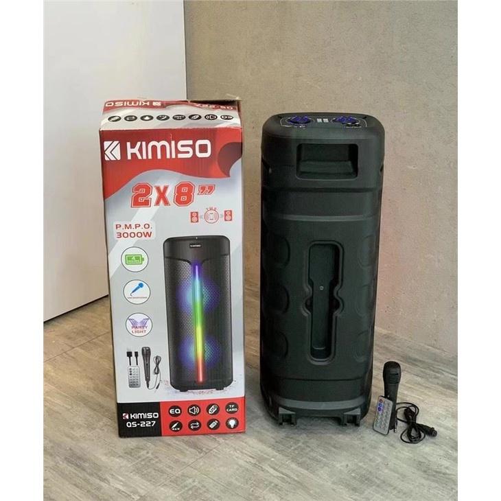 Loa kéo di động Kimiso QS-227 - karaoke bass 2 tấc đôi - Kèm 1 micro có dây - Loa party kèm đèn led cực kỳ bắt mắt