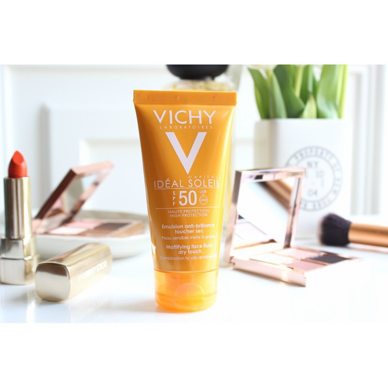 Kem Chống Nắng Bảo Vệ Da Mặt Không Gây Nhờn Rít Vichy Ideal Soleil Mattifying Face Fluid Dry Touch SPF50 50ml