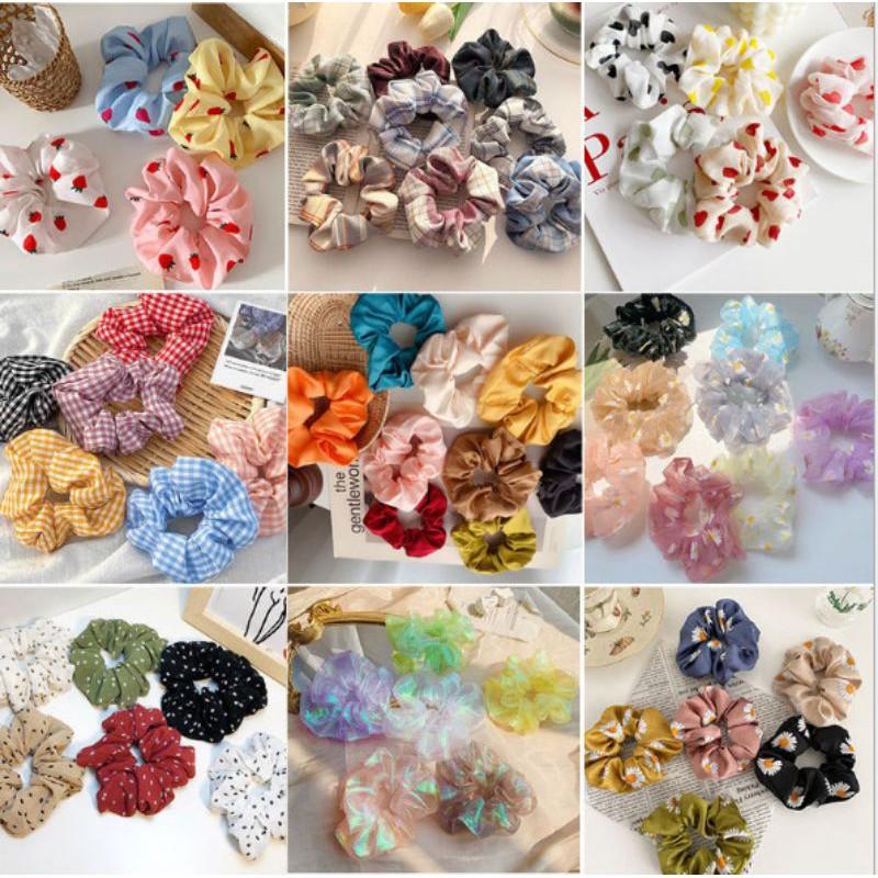 Scrunchies Chun Cột Tóc Hoa Cúc Thêu Nổi Xinh Xắn