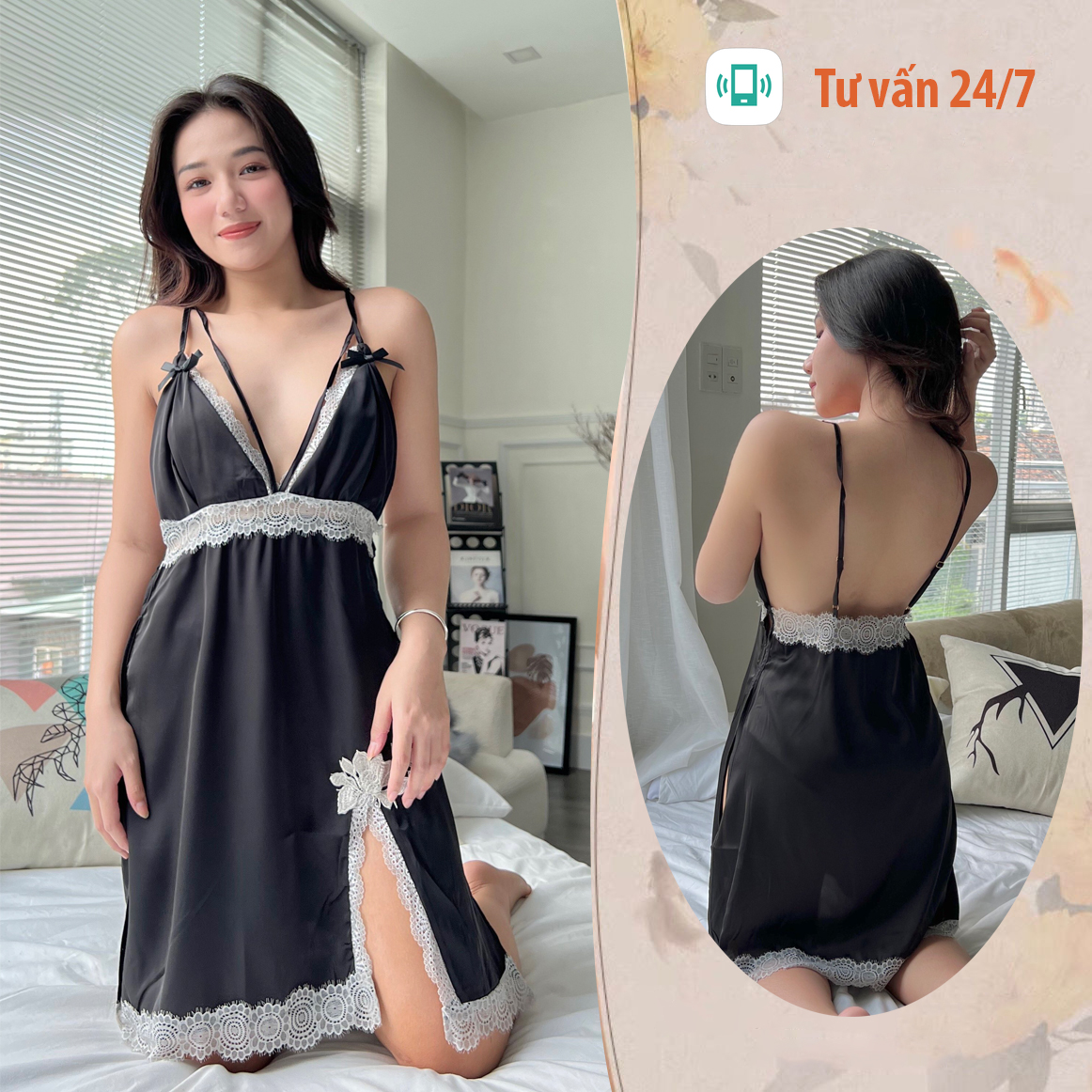 Váy ngủ lụa hai dây hở lưng sexy P1 - Đầm ngủ nữ cao cấp gợi cảm - Đồ ngủ nữ sexy