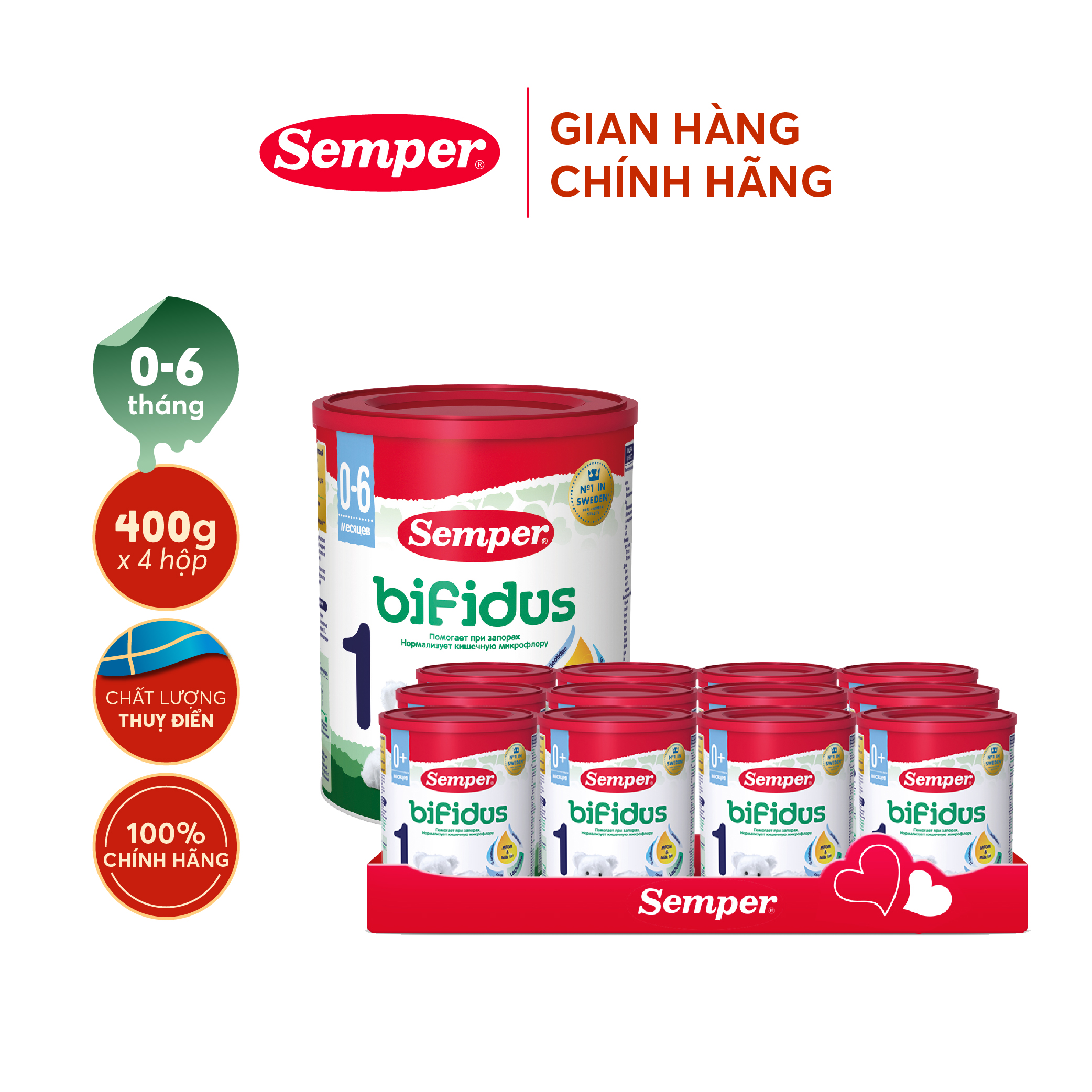 Thùng 12 hộp Sữa bột công thức Semper Bifidus số 1 400g/hộp