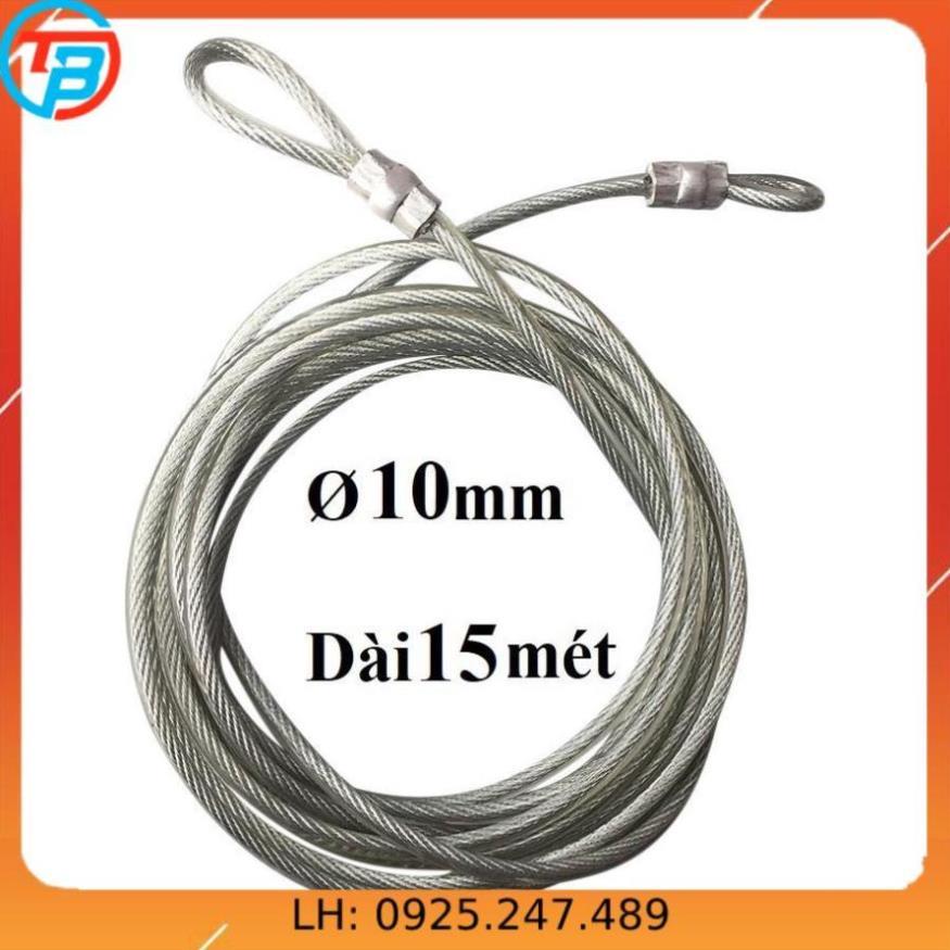 Dây cáp khóa xe bọc nhựa Phi 10mm - Dài 15 mét