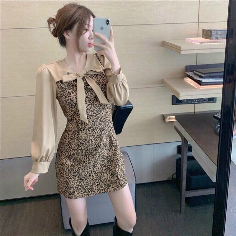 Đầm beo suông ôm nhẹ nơ cổ tay phồng S.MLXL