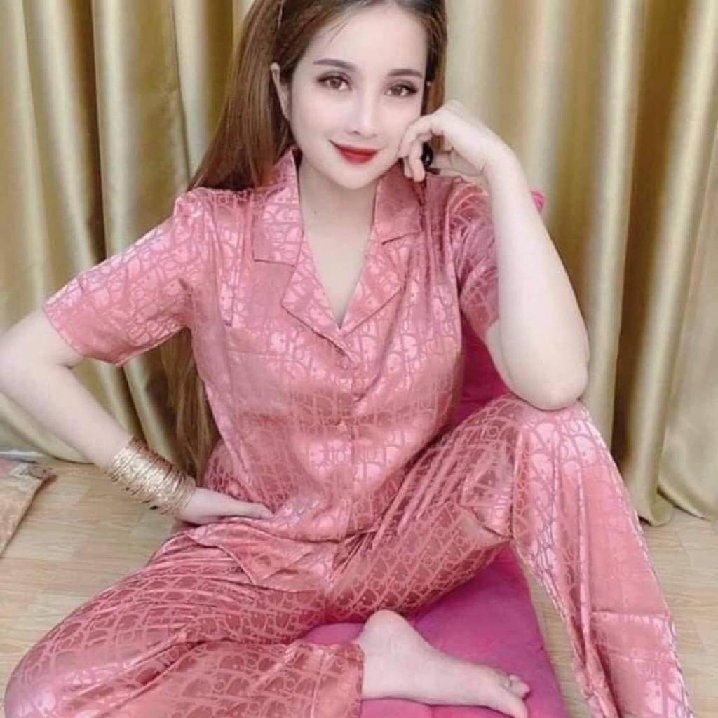 Bộ Pyjama Lụa tay cộc quần dài - Lụa Satin-mẹ bầu mặc sau sinh tiện lợi