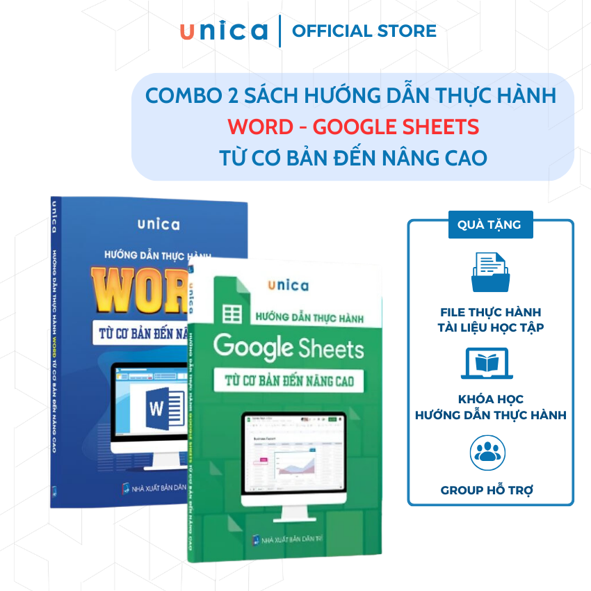 Combo 2 Sách Word - Google Sheets Unica Hướng Dẫn Thực Hành Từ Cơ Bản Đến Nâng Cao Kèm Khoá Học Video