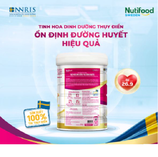 Sữa Bột Värna Diabetes Lon 850g của Nutifood Thụy Điển - Dành cho người tiểu đường. Tặng kèm khăn mặt bông mềm mịn.