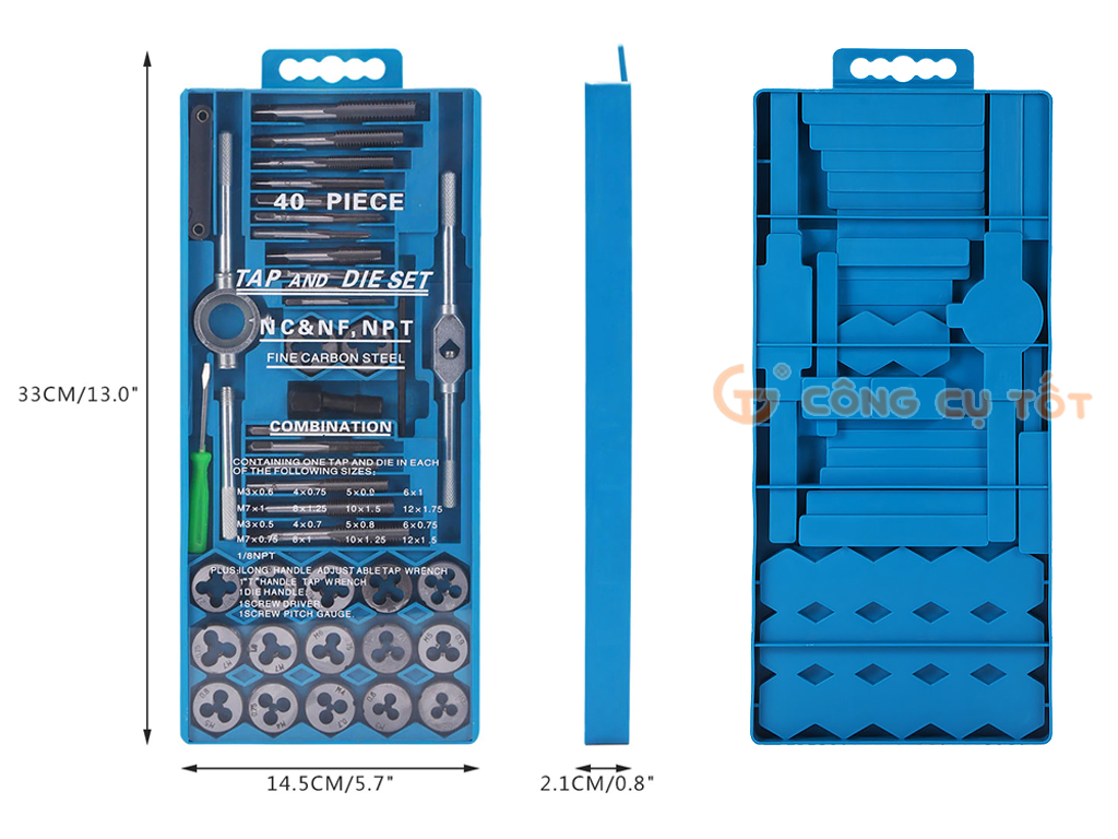 Bộ taro tạo ren 40 chi tiết tạo ren trong ren ngoài GOODTOOL