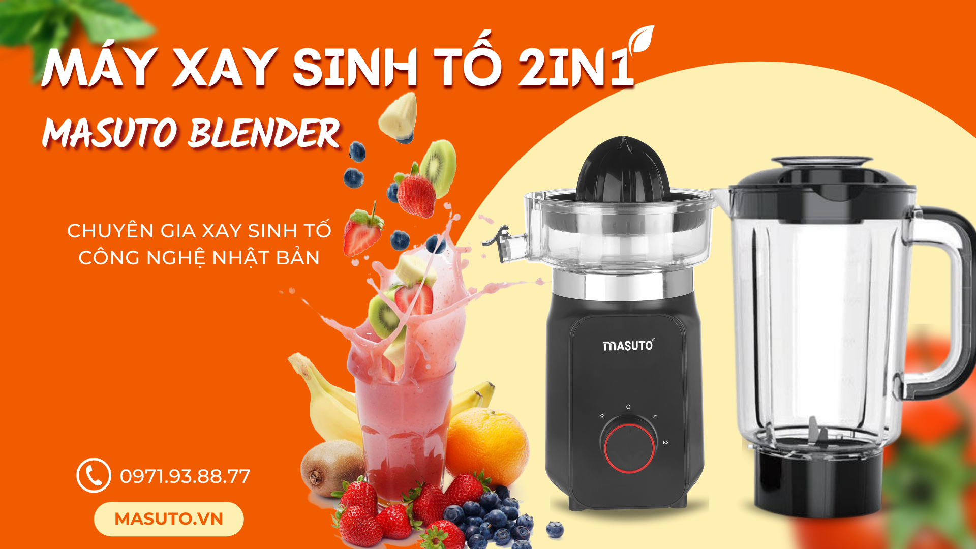 Máy xay sinh tố vắt cam đa năng Masuto Blender cối 1,25L say đá viên hoa quả smoothie siêu nhuyễn mịn-HÀNG CHÍNH HÃNG