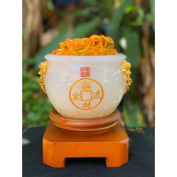 Bát Vàng, Bát Tụ Bảo, Bát Tụ Tài Tài Lộc Đá Ngọc Trắng - cao 18cm